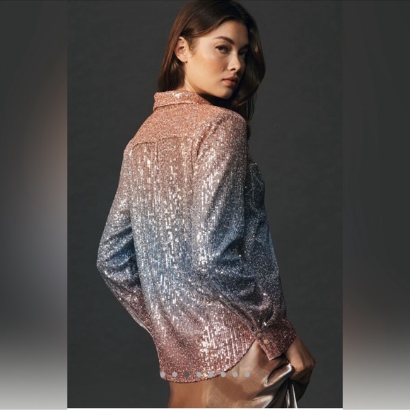 Anthropologie Ombré Sequin Button Down Shirt - Picture 6 of 11